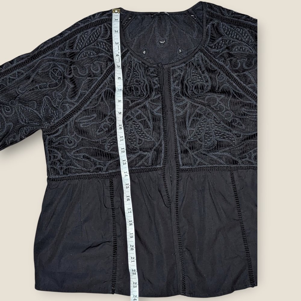 Lucky Brand Black Embroidered Boho Peplum Jacket w/ Hook Clasps Women’s XL - Picture 13 of 14